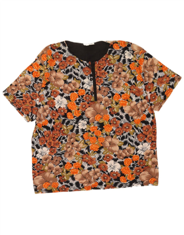 Blusa feminina vintage UK 14 média floral multicolorida
