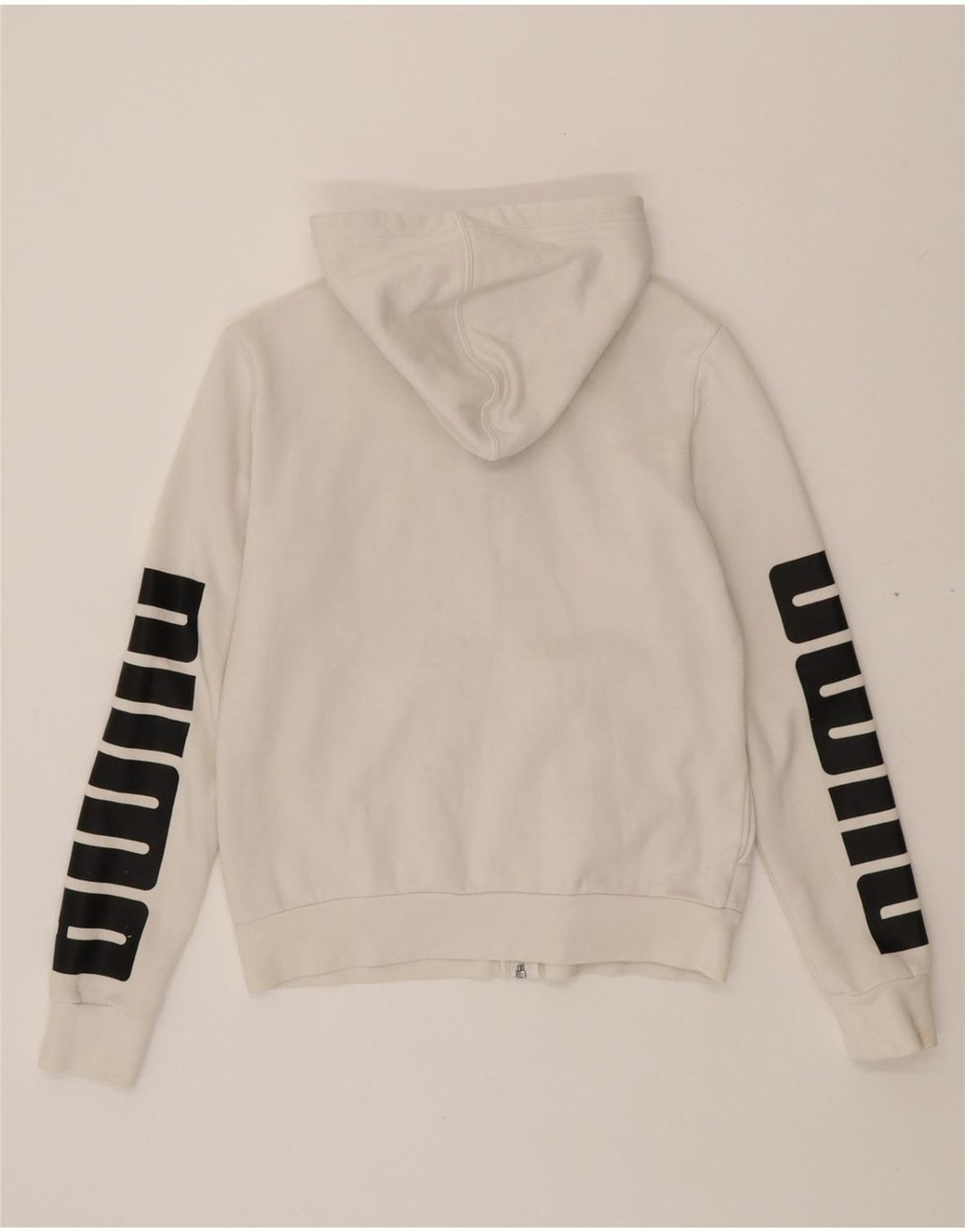 PUMA Womens Graphic Zip Hoodie Sweater UK 14 Medium White Cotton Vintage Puma and Second-Hand Puma from Messina Hembry 