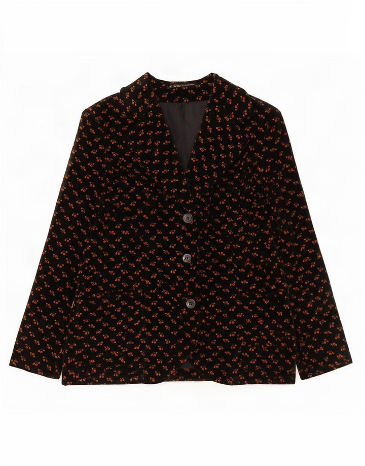 Jaqueta blazer feminina vintage de veludo com 3 botões IT 48 XL preto floral