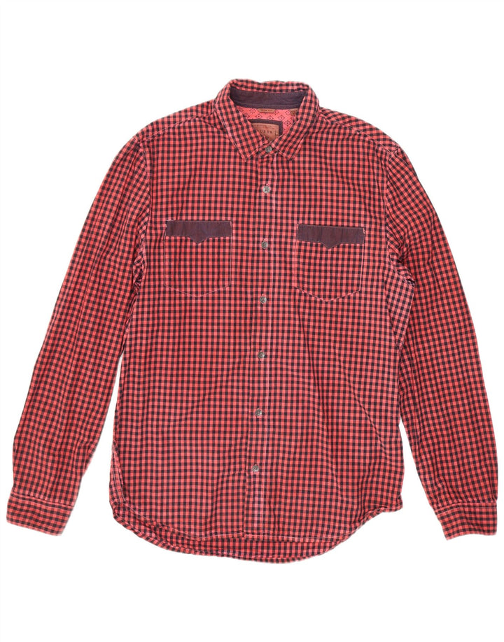 Guess Camisa masculina slim fit média vermelha algodão guingão