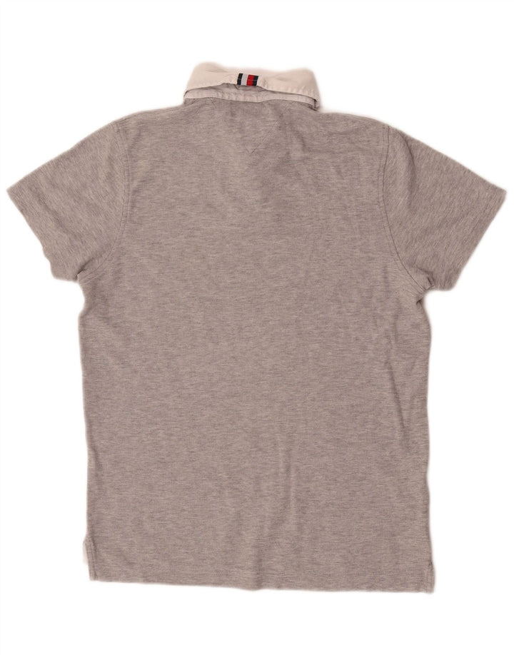 Camisa polo masculina Tommy Hilfiger Slim Fit pequena listrada cinza