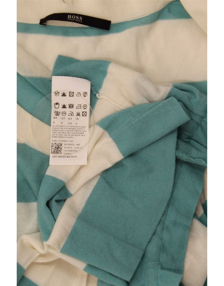 Hugo Boss feminino transparente manga comprida UK 10 listrado azul pequeno