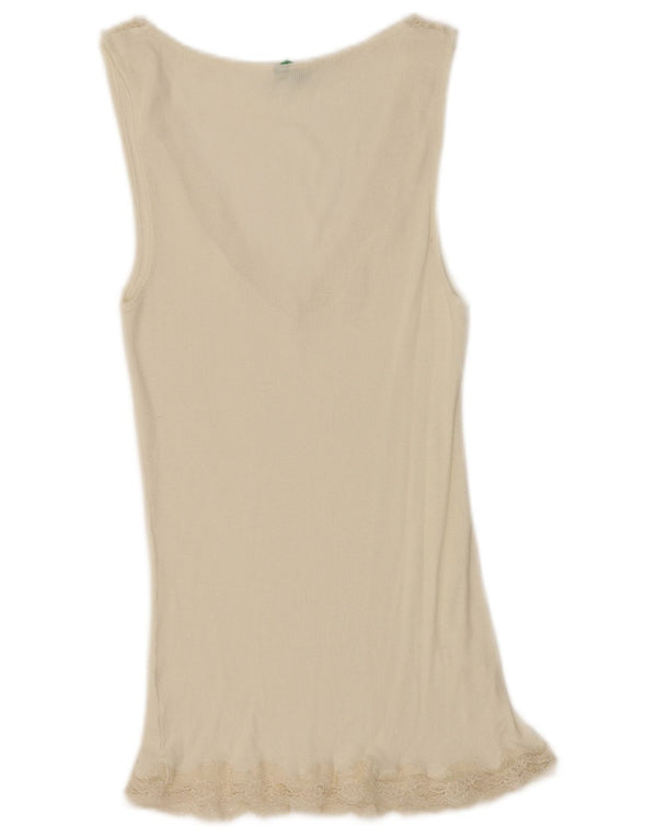 Blusa feminina sem mangas Benetton UK 12 médio branco
