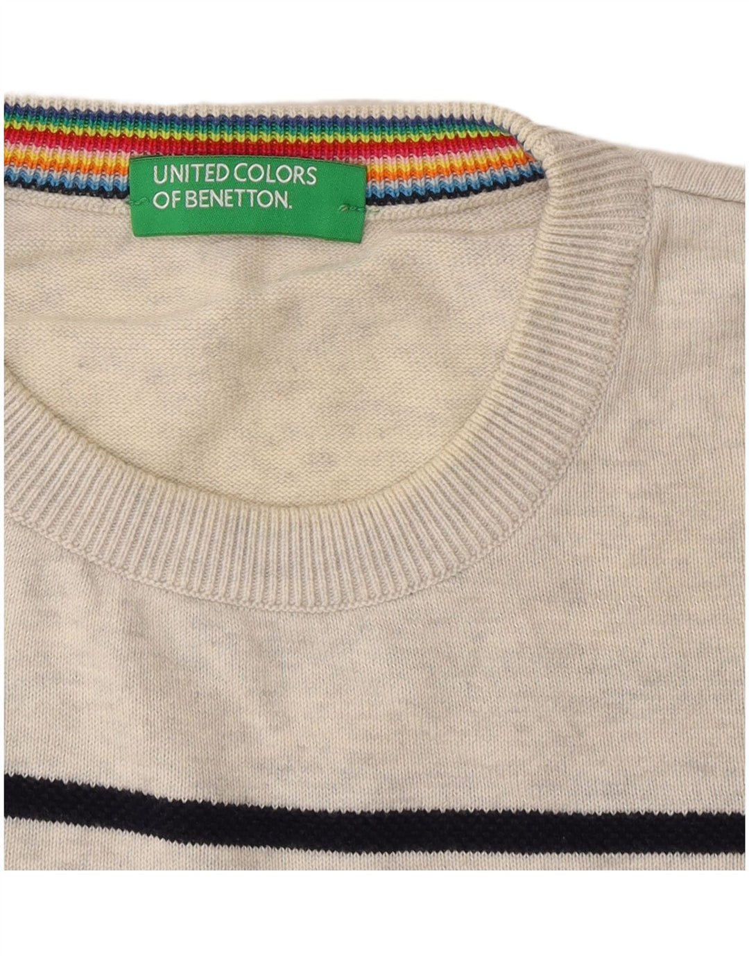 Suéter masculino Benetton com gola redonda listrado cinza médio
