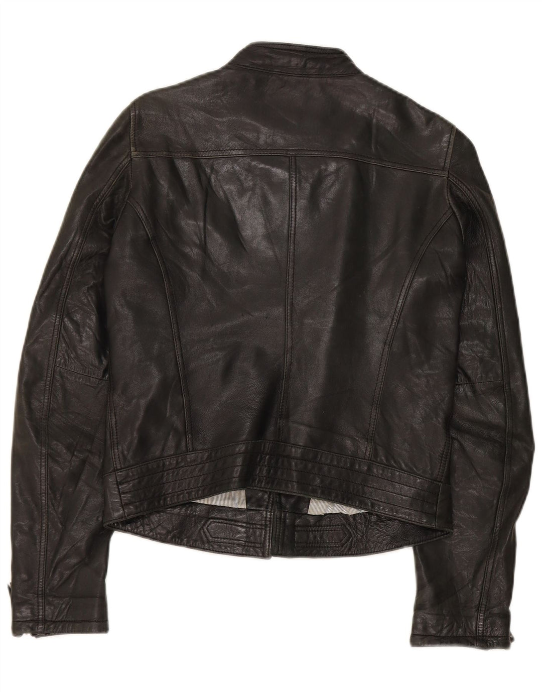 Jaqueta feminina de couro de motociclista Massimo Dutti Reino Unido 10 pequena preta