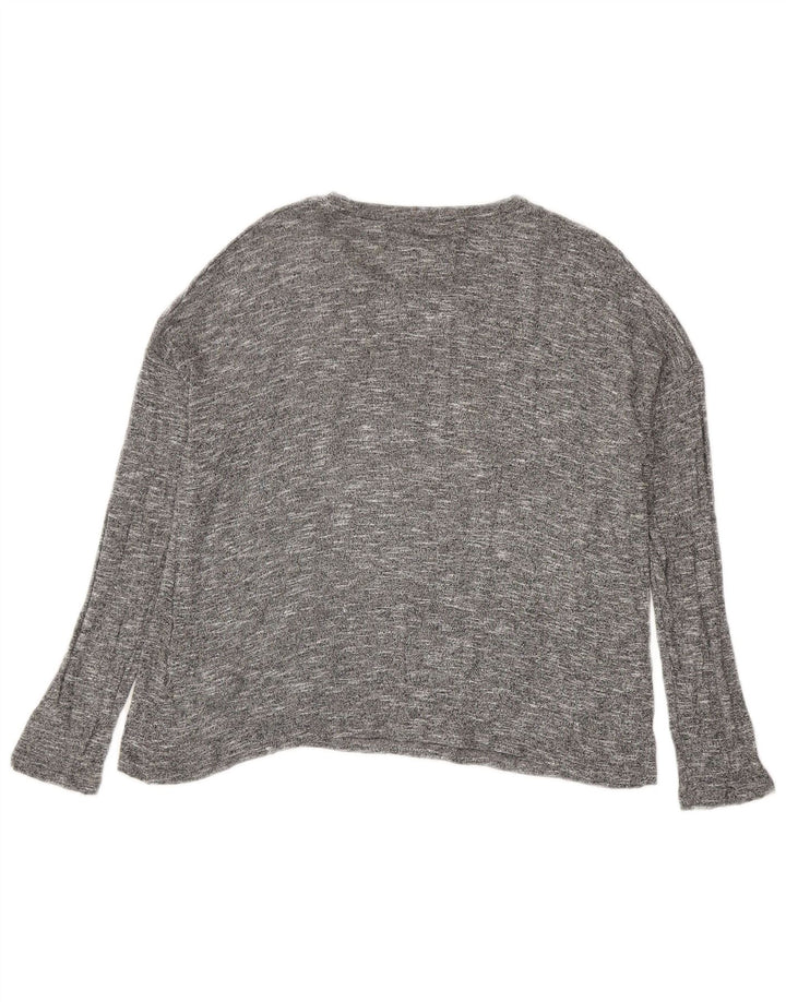 Top feminino Zara manga comprida UK 14 viscose manchada cinza médio