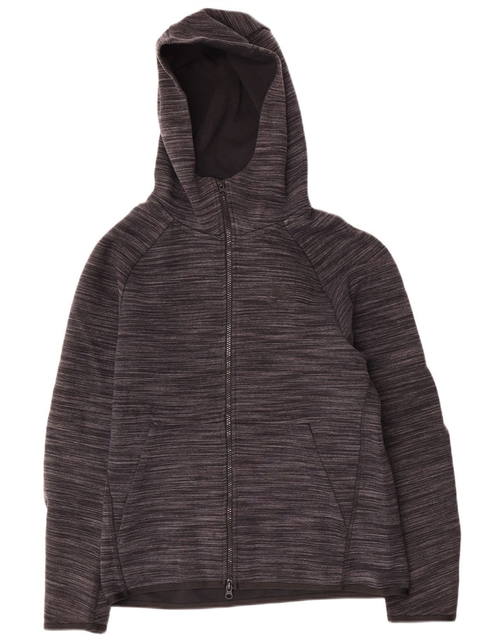 Suéter masculino Nike com capuz e zíper pequeno algodão manchado cinza