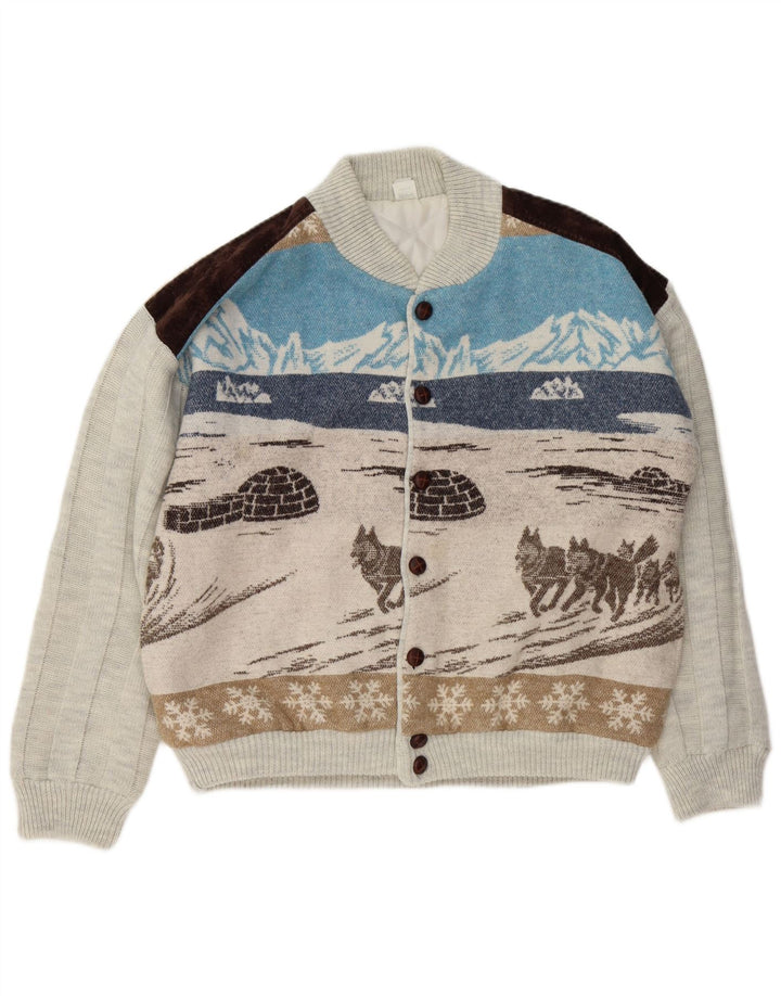 Suéter cardigã gráfico masculino VINTAGE IT 48/50 médio multicolorido