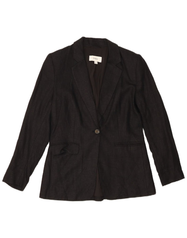 Jaqueta blazer feminina de 1 botão Marks & Spencer UK 10 pequena linho preto