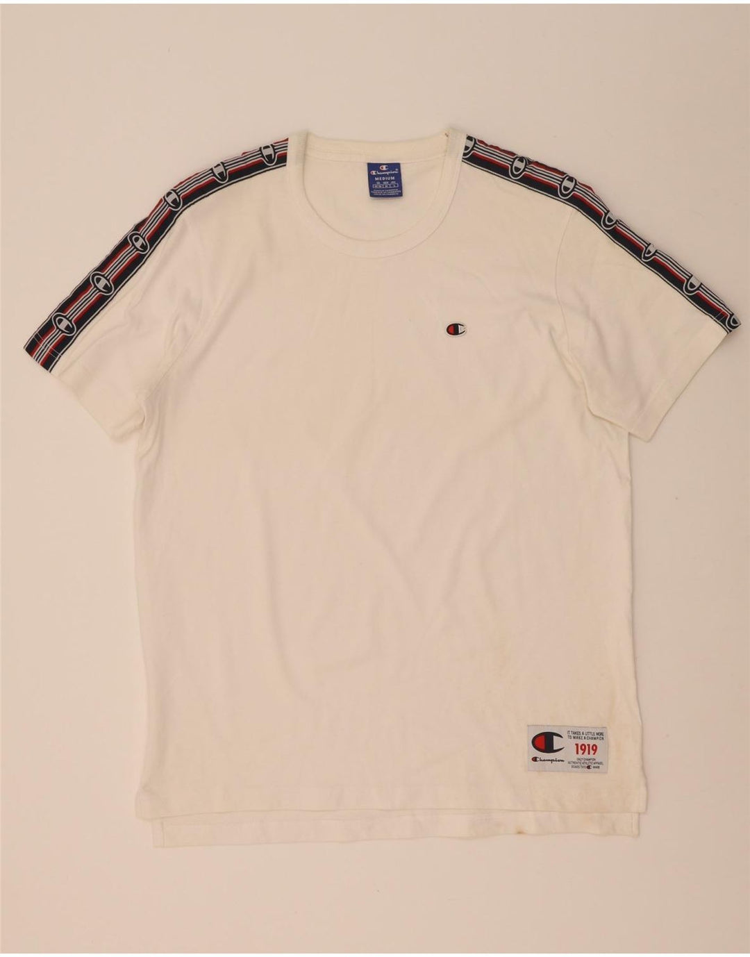 Camiseta gráfica masculina Champion Top médio branco colorblock