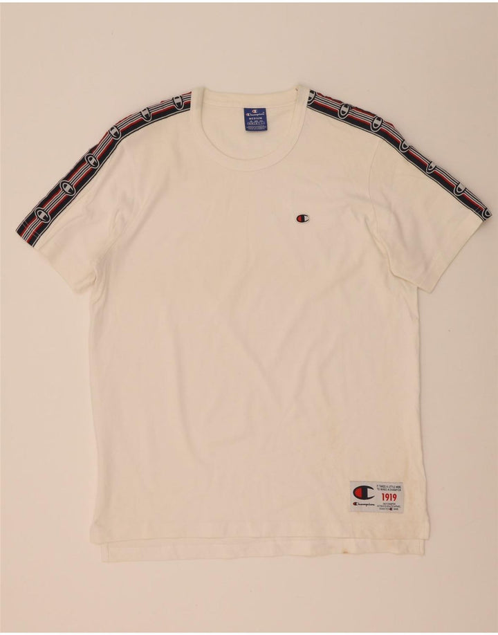 Camiseta gráfica masculina Champion Top médio branco colorblock