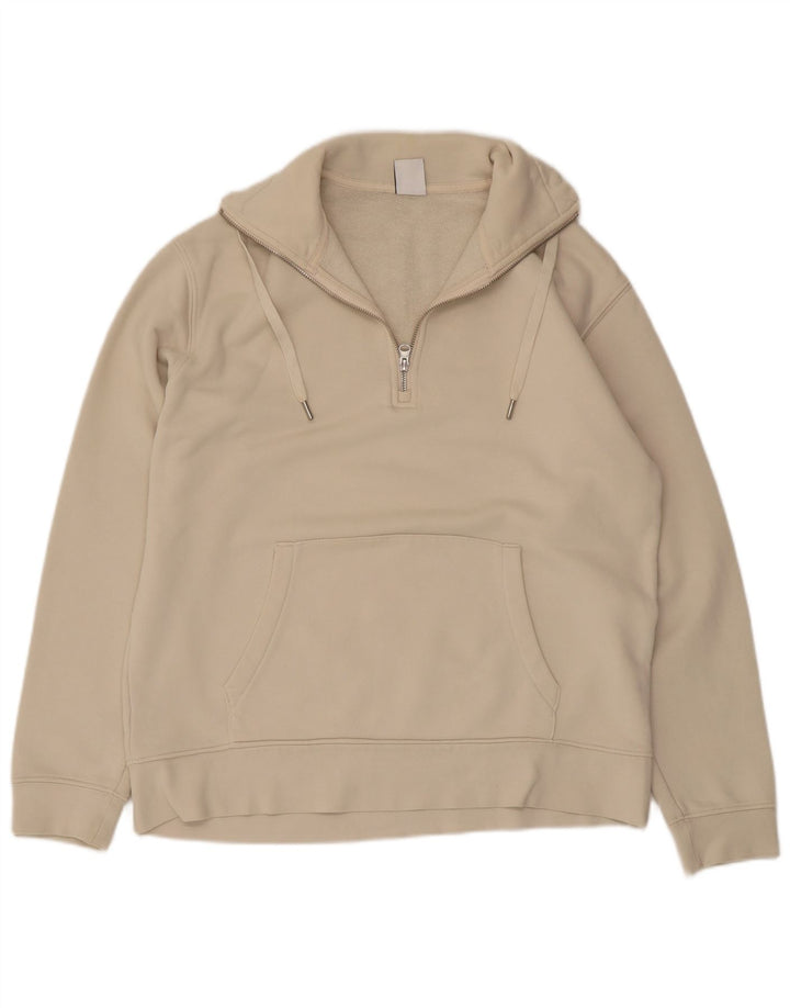 Moletom feminino Zara com zíper e gola alta Reino Unido 14 algodão bege médio