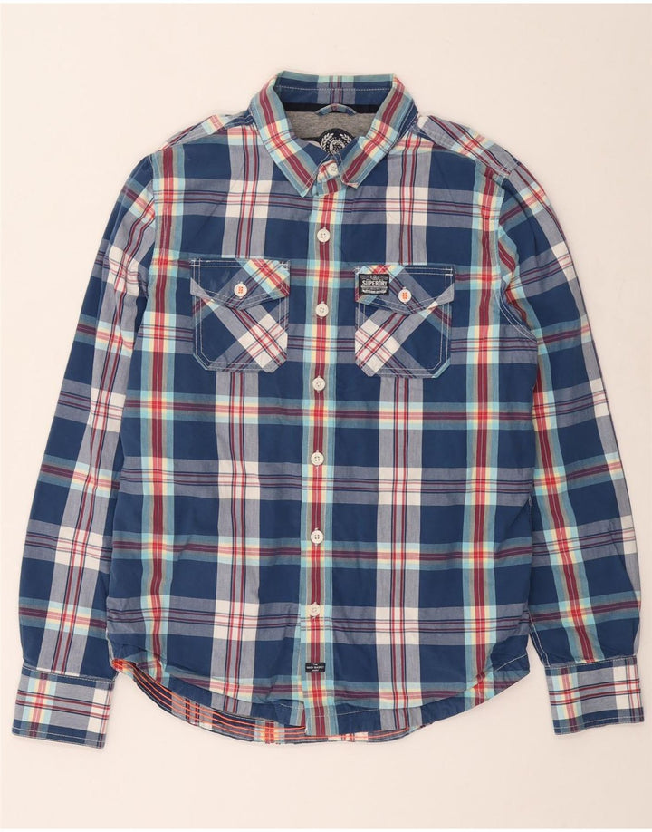 Camisa masculina SUPERDRY XL algodão xadrez azul
