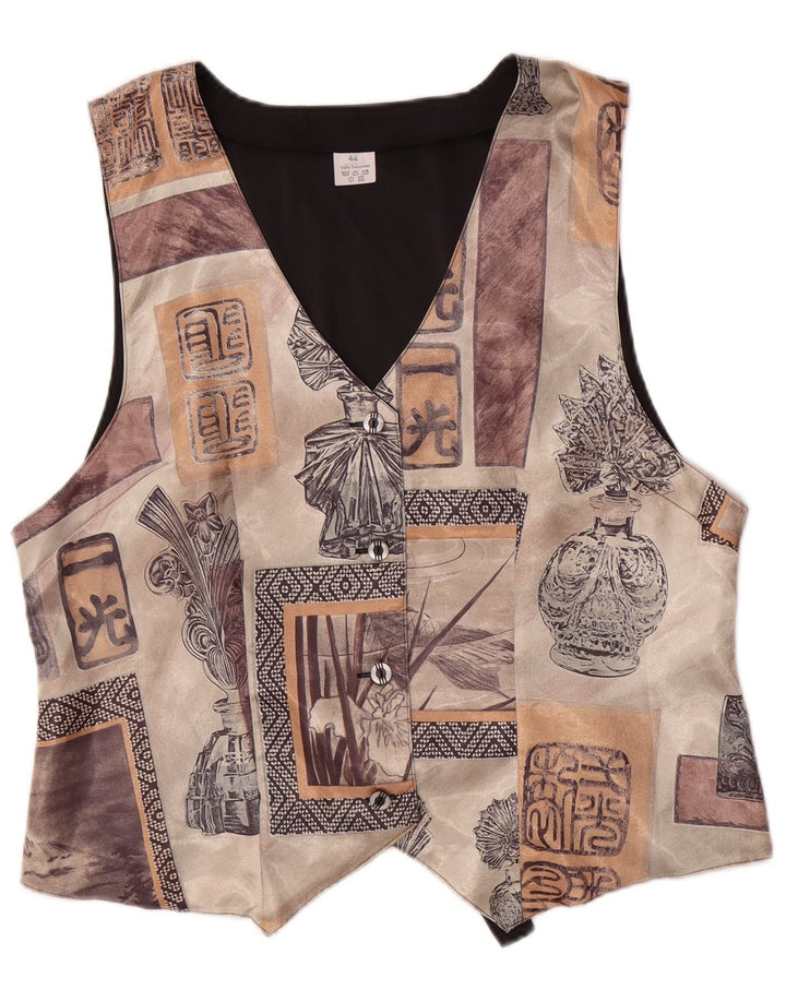 Colete feminino VINTAGE com padrão abstrato UE 44 grande poliéster marrom