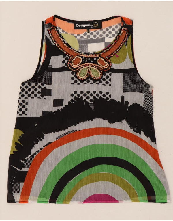 DESIGUAL blusa feminina gráfica top UK 6 XS multicolorido geométrico