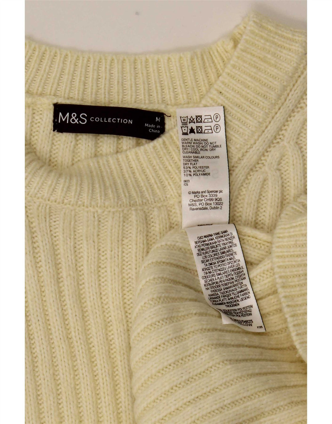 Suéter feminino Marks & Spencer com gola redonda Reino Unido 14 médio amarelo