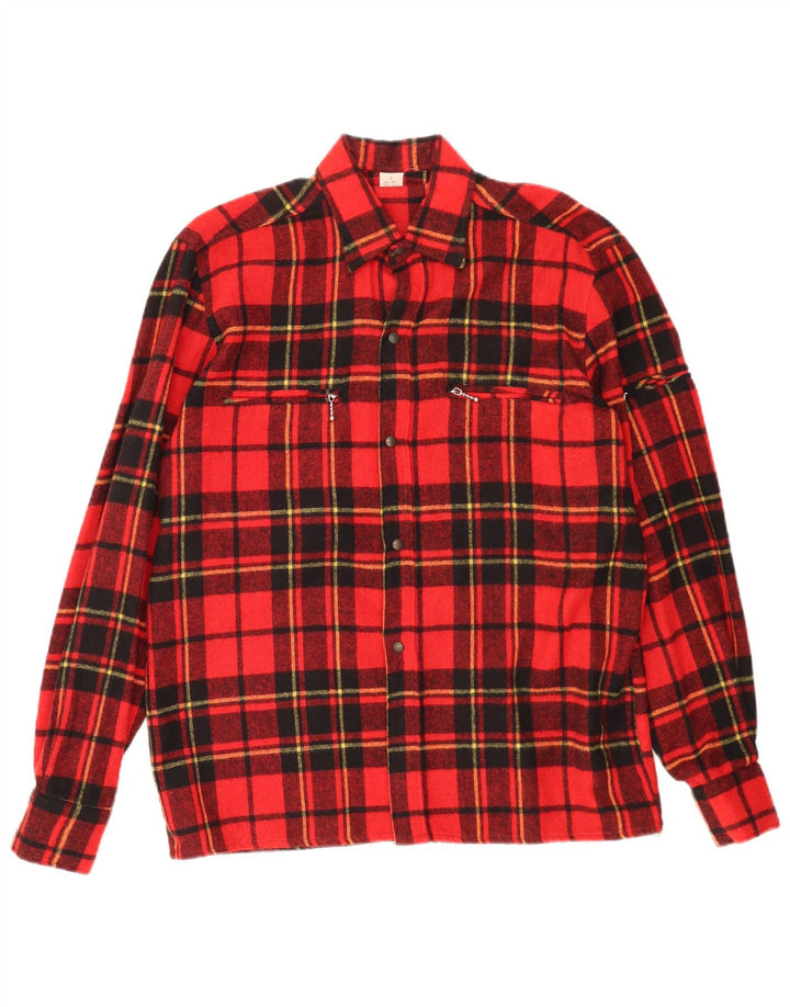 Camisa masculina vintage de flanela pequena vermelha xadrez de lã