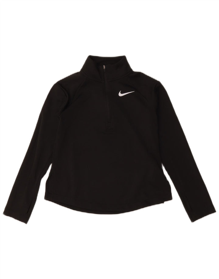 Nike Girls Dri Fit Zip Neck Pullover Treino Top 8-9 Anos Pequeno Preto