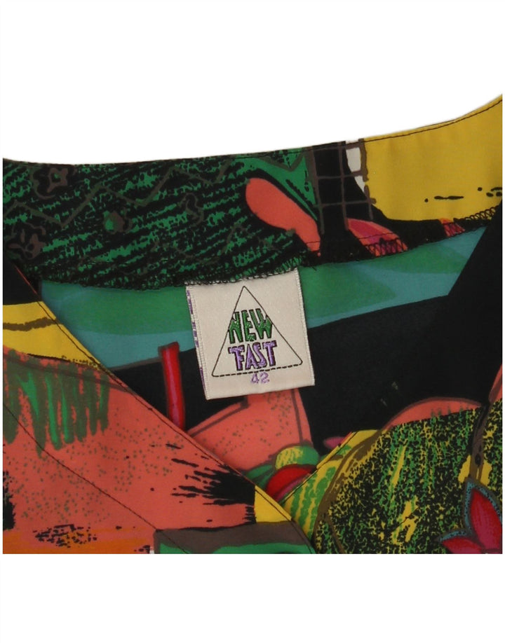 Blusa feminina com padrão abstrato NOVA FAST Top EU 42 grande poliéster preto