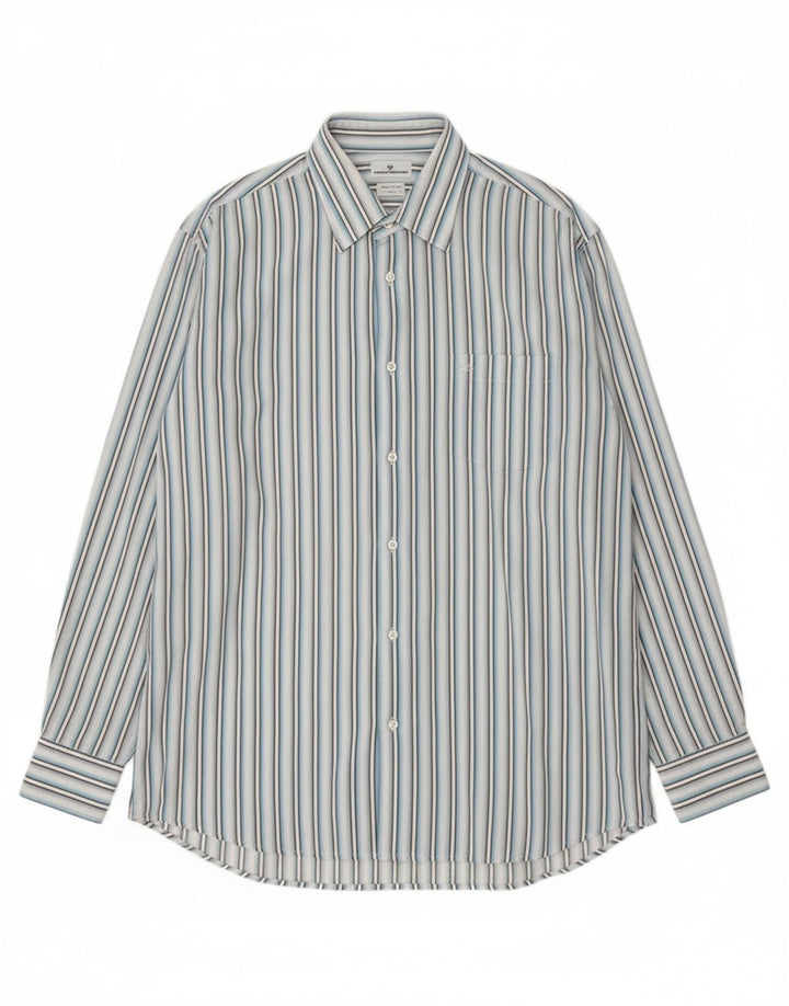 Camisa masculina TOM TAILOR grande algodão listrado azul