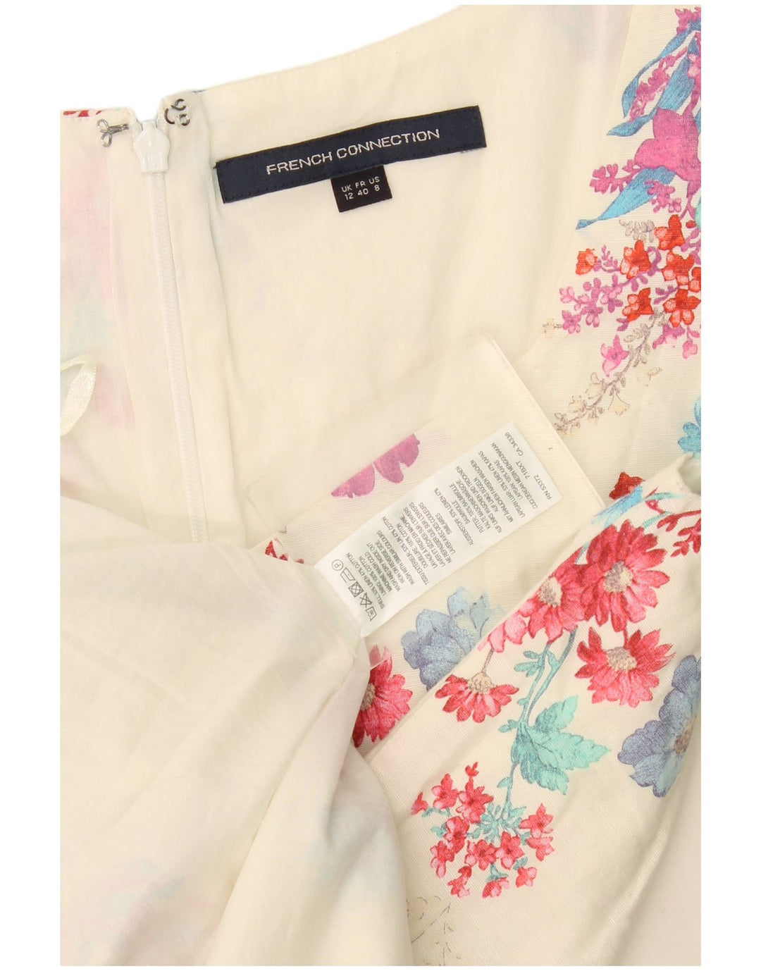 Vestido feminino French Connection evasê UK 12 médio off white floral