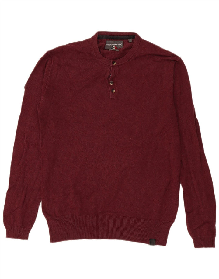 Suéter masculino Superdry com gola redonda e botão pequeno de algodão Borgonha