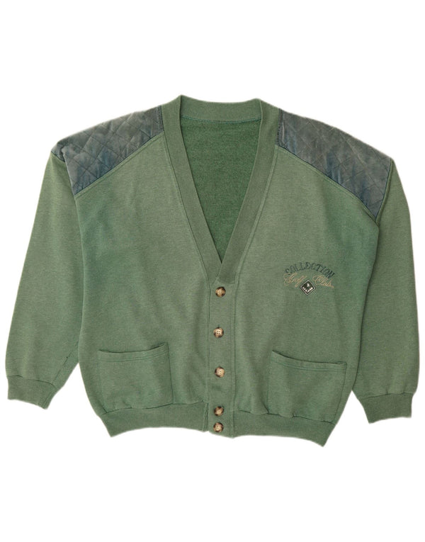 Suéter Cardigan Masculino Vintage XL Verde Colorblock Algodão