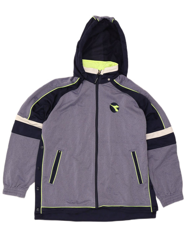 Diadora Mens Hooded Tracksuit Top Jacket UK 38 Small Blue Colourblock