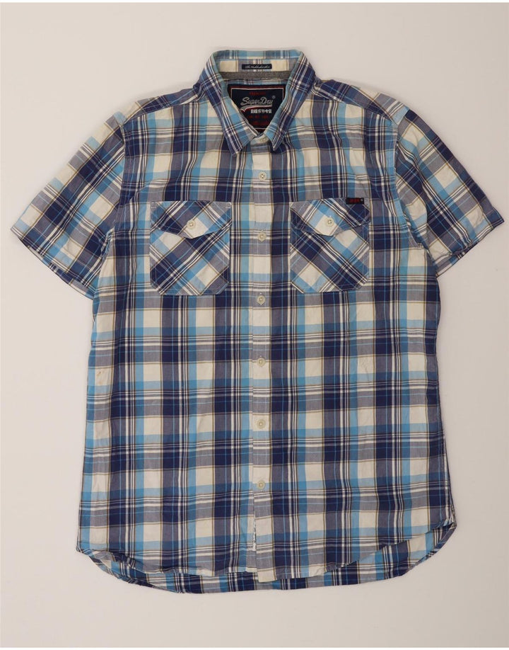 Camisa masculina de manga curta SUPERDRY XL azul xadrez algodão