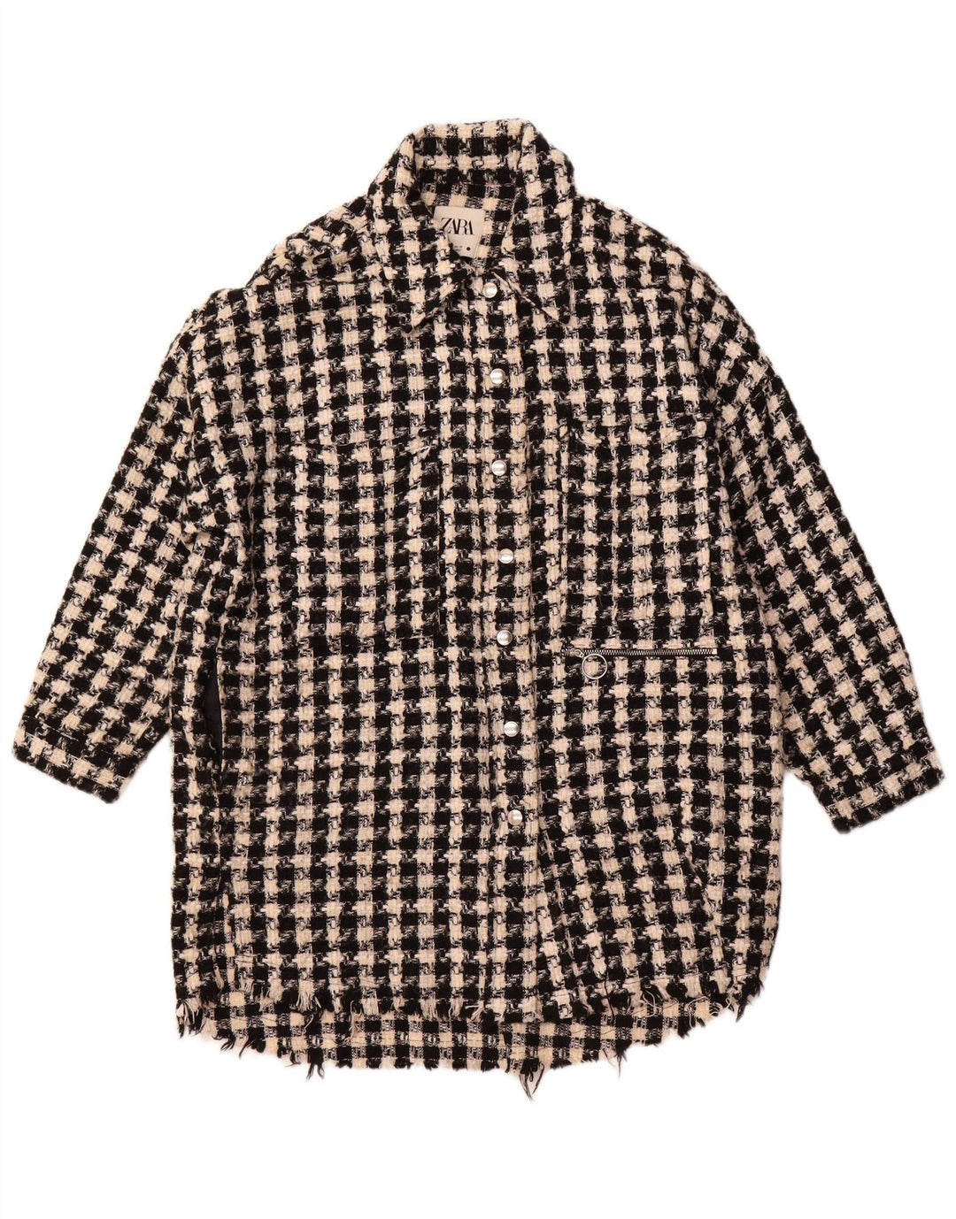 Camisa oversized feminina ZARA UK 10 pequena preta Houndstooth