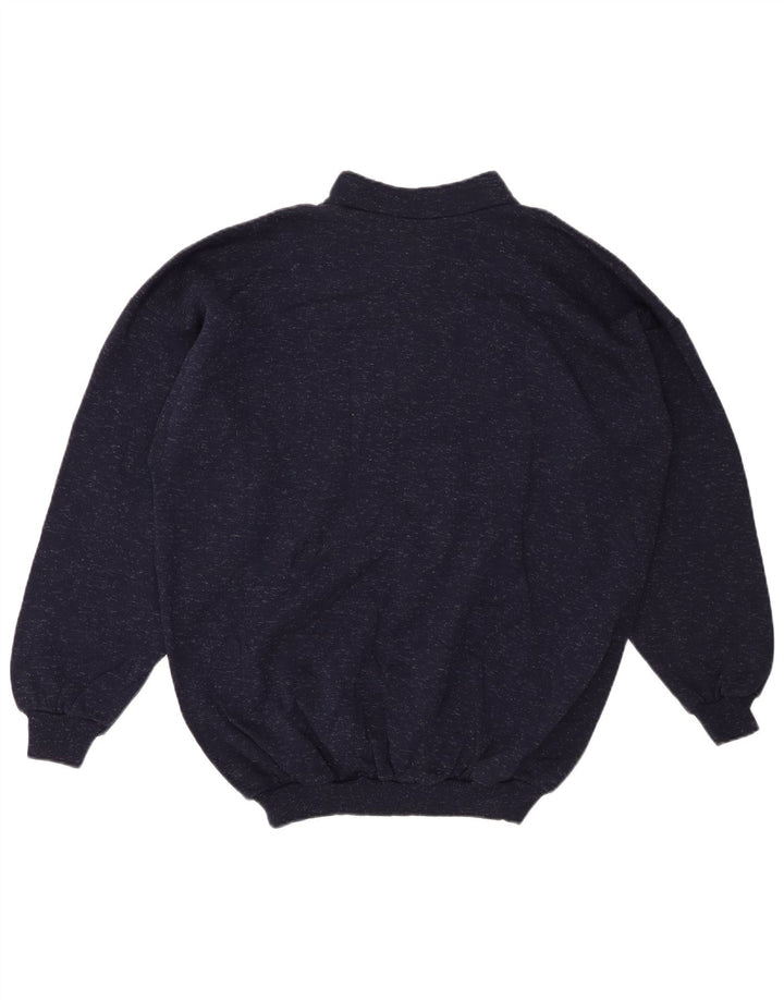 Suéter feminino VINTAGE com gola e zíper UK 20 2XL algodão manchado azul marinho