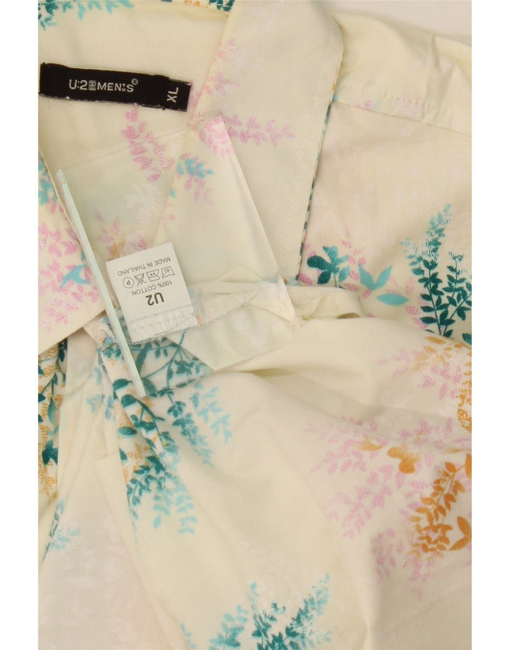 U2 Mens Short Sleeve Shirt XL Off White Floral Cotton Vintage U2 and Second-Hand U2 from Messina Hembry 