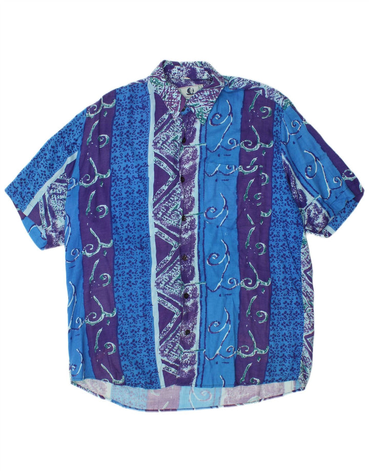 Camisa masculina de manga curta Collins azul médio paisley viscose