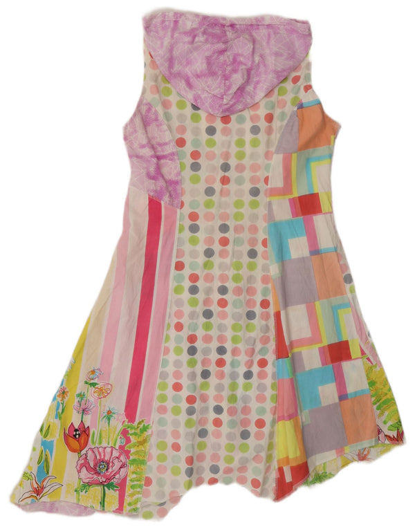 Vestido assimétrico feminino vintage sem mangas UK 12 médio multicolorido