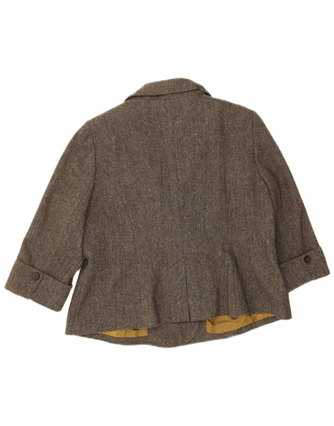 Monsoon Casaco feminino curto manga 3/4 ervilha Reino Unido 18 XL lã espinha de peixe cinza