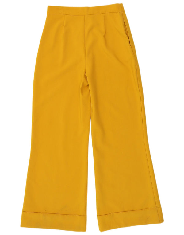 Zara Calça feminina casual de perna larga médio W28 L30 poliéster amarelo