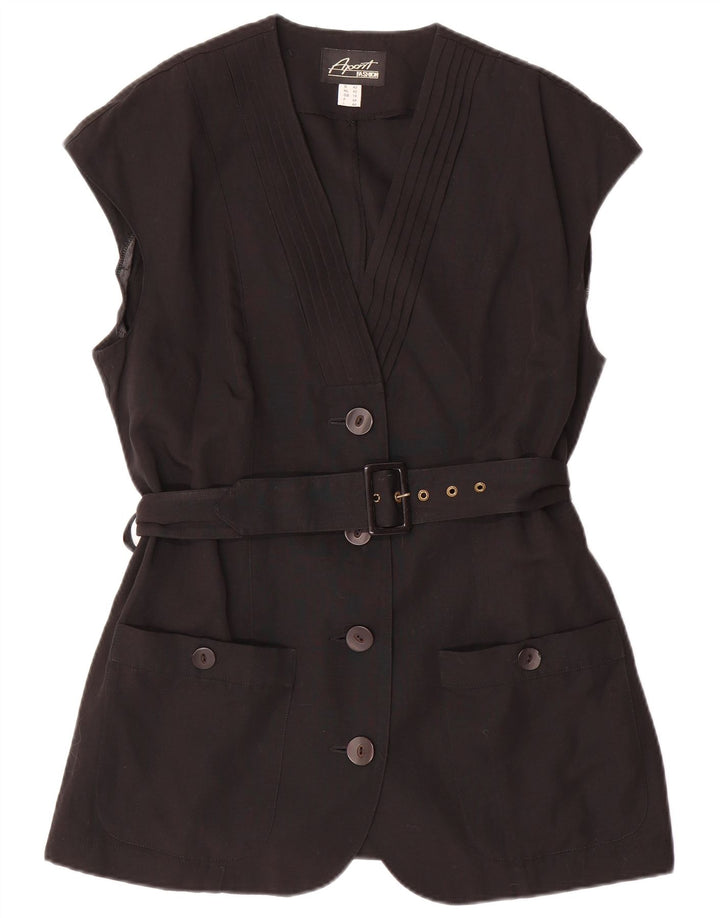 APART Jaqueta blazer feminina sem mangas com 4 botões Reino Unido 16 grande poliéster preto