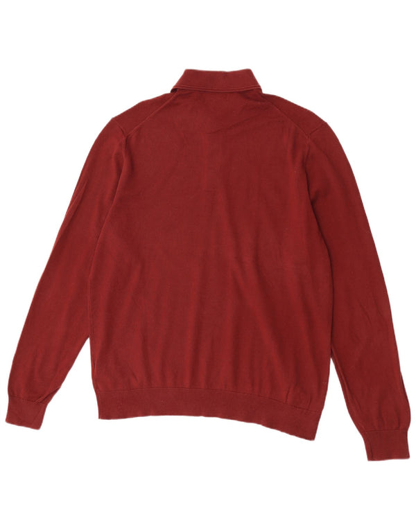 Suéter masculino Marks & Spencer com gola polo grande de algodão cor de vinho