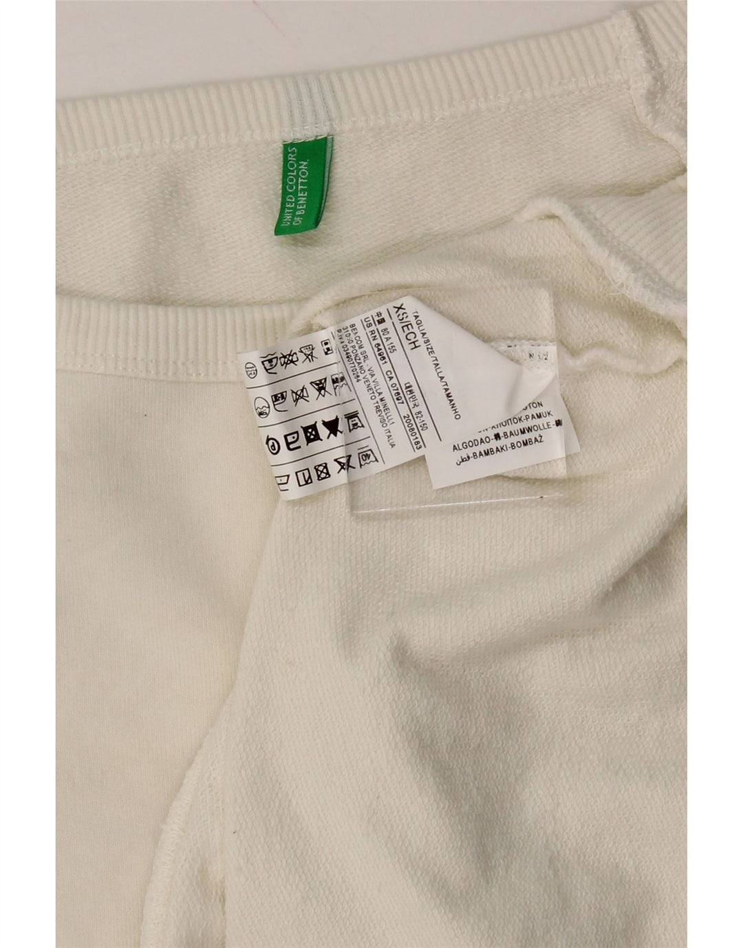 BENETTON Womens Sweatshirt Jumper UK 6 XS Off White Cotton Vintage Benetton and Second-Hand Benetton from Messina Hembry 