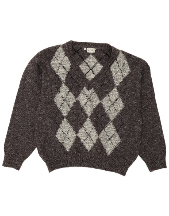 Suéter masculino Jack Stone com decote em V IT 48 Cinza Médio Argyle/Diamante