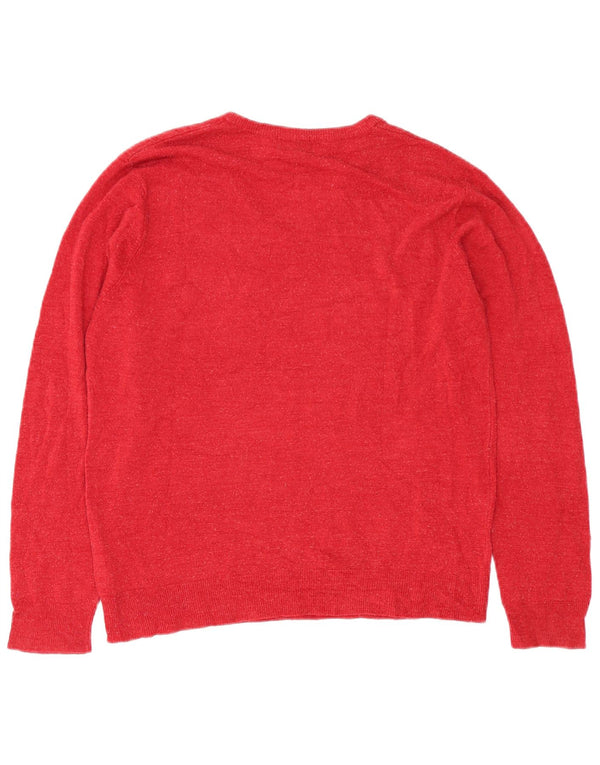 Suéter masculino Marks & Spencer com decote em V grande acrílico vermelho