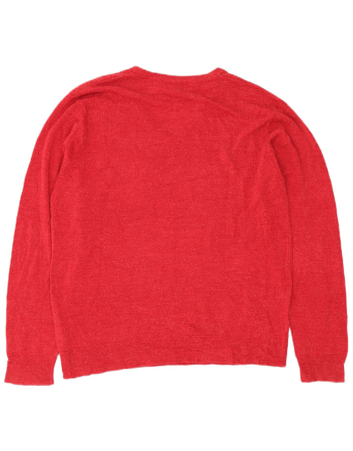 Suéter masculino Marks & Spencer com decote em V grande acrílico vermelho