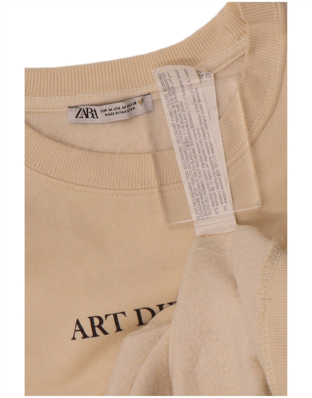 Zara moletom gráfico feminino jumper UK 14 médio off white algodão