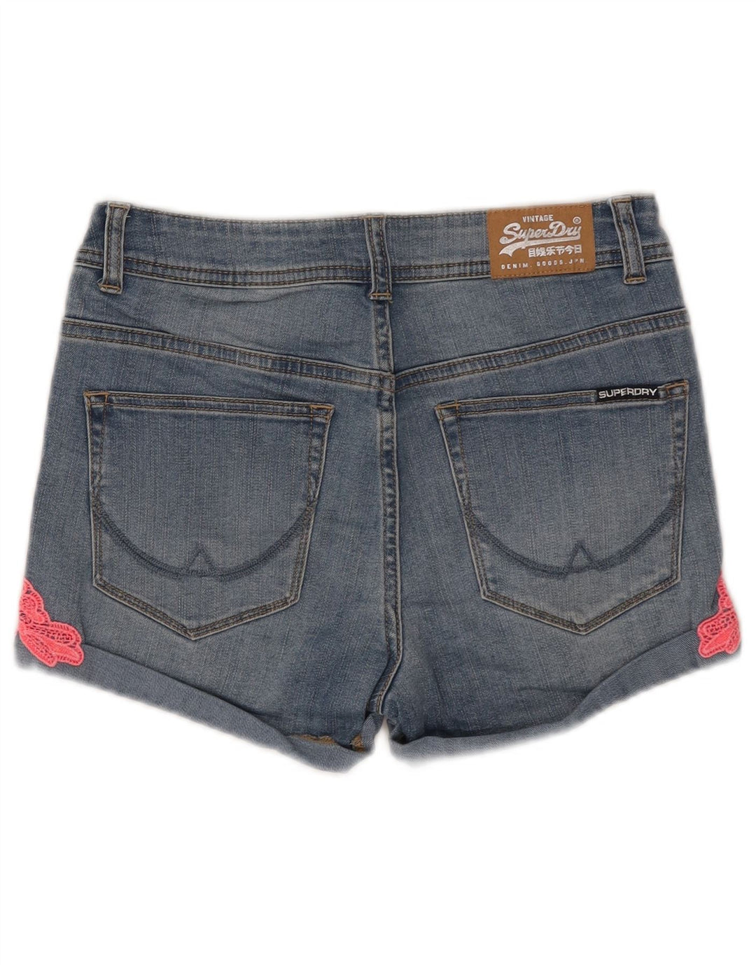 Shorts jeans feminino SUPERDRY W28 algodão azul médio
