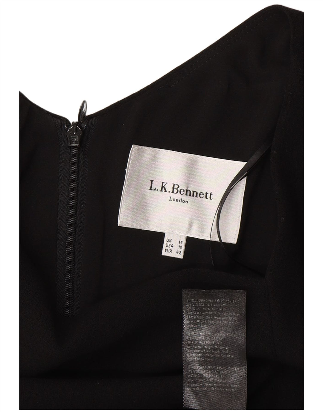 L.K. Vestido feminino Bennett com bainha de manga comprida Reino Unido 14 grande poliéster preto