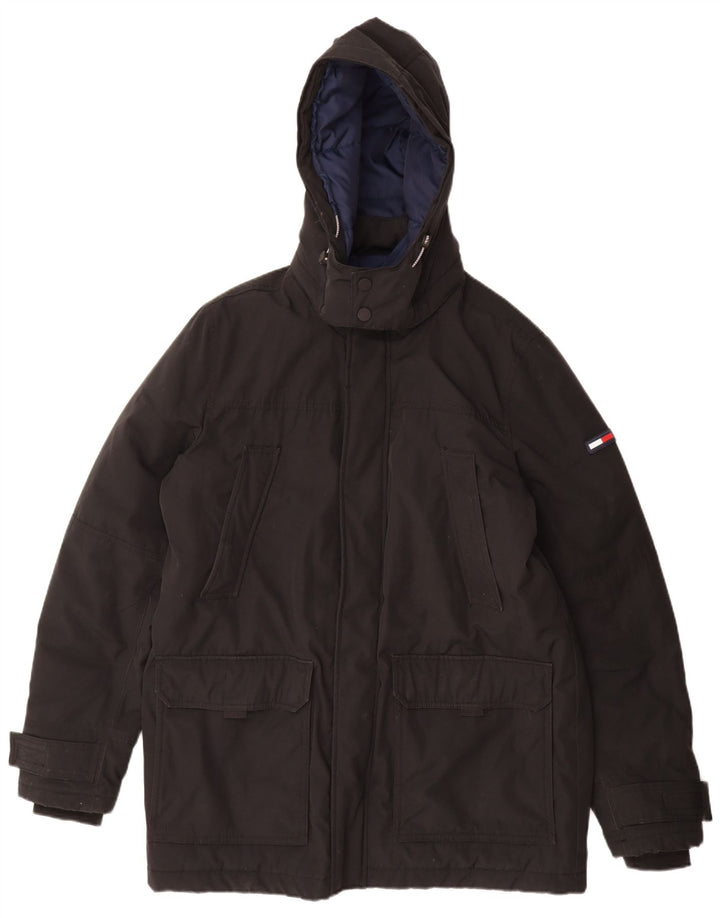 Jaqueta masculina acolchoada com capuz Tommy Hilfiger Reino Unido 42 XL poliéster preto