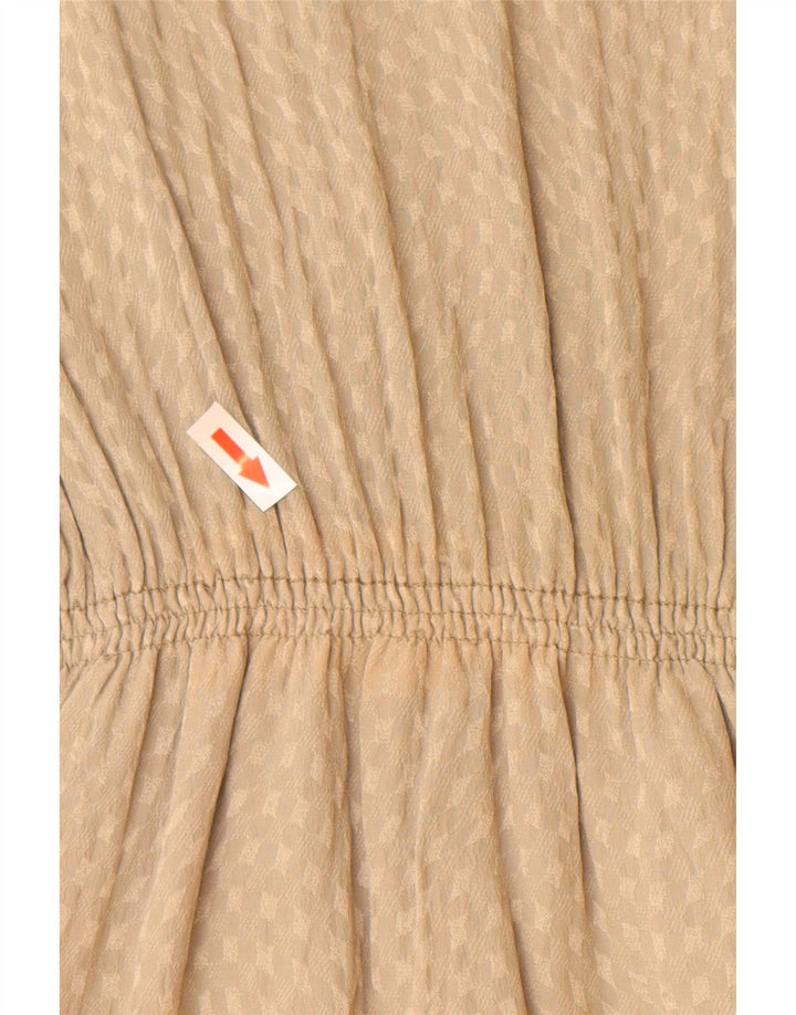 Vestido bainha feminino vintage Reino Unido 10 pequeno bege geométrico