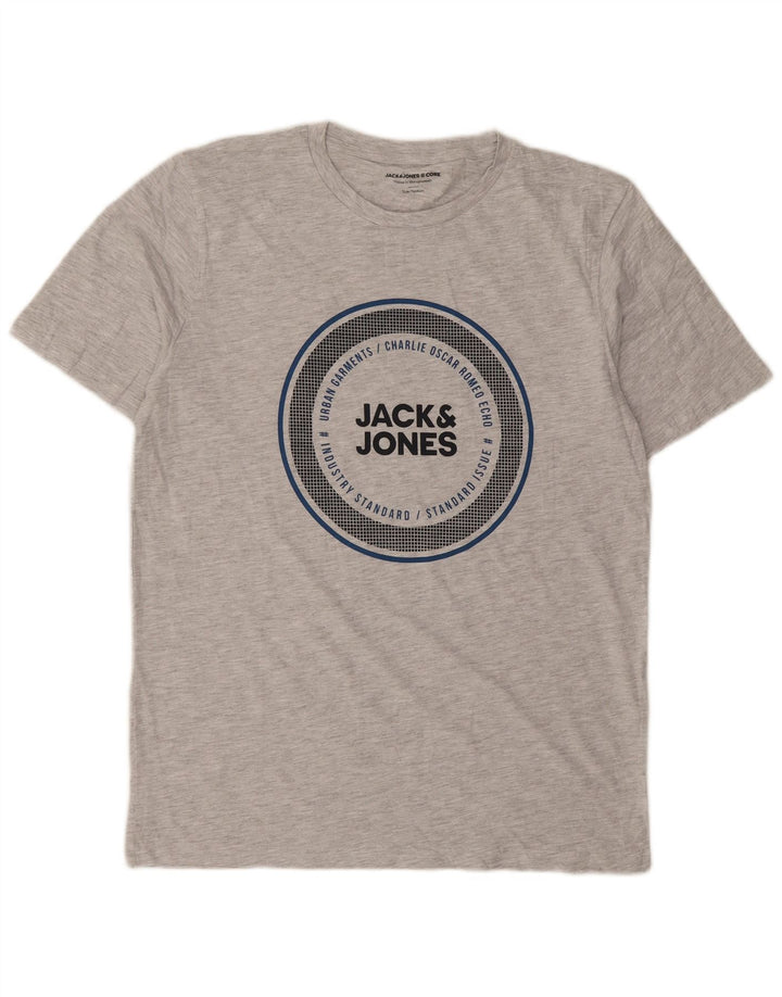 Camiseta masculina gráfica Jack & Jones Top algodão manchado cinza médio
