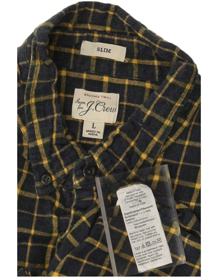 J. CREW Camisa masculina de flanela fina grande algodão xadrez azul marinho