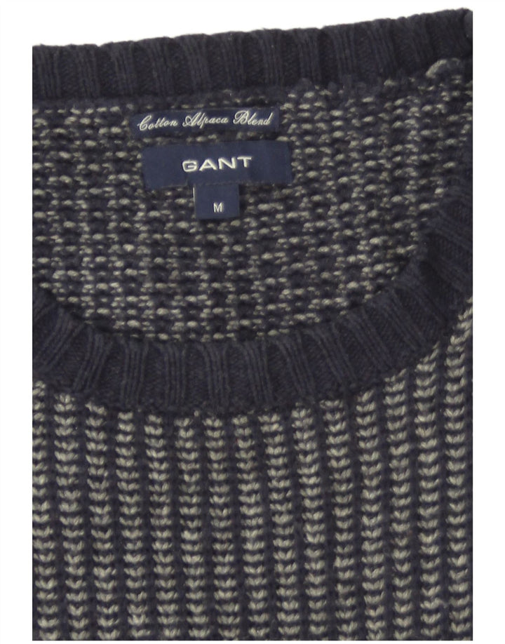 Suéter masculino Gant com gola redonda, algodão listrado azul marinho médio